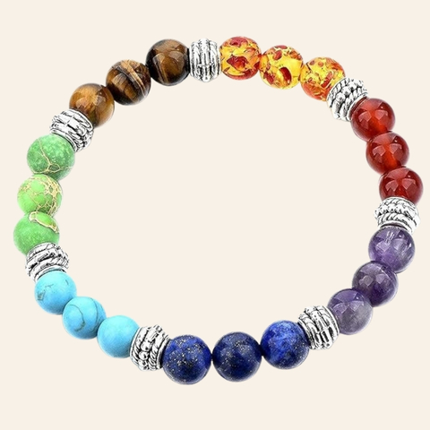 7 Chakra Multi Round Cabochon Bracelet + 5 Mukhi Rudraksha Free