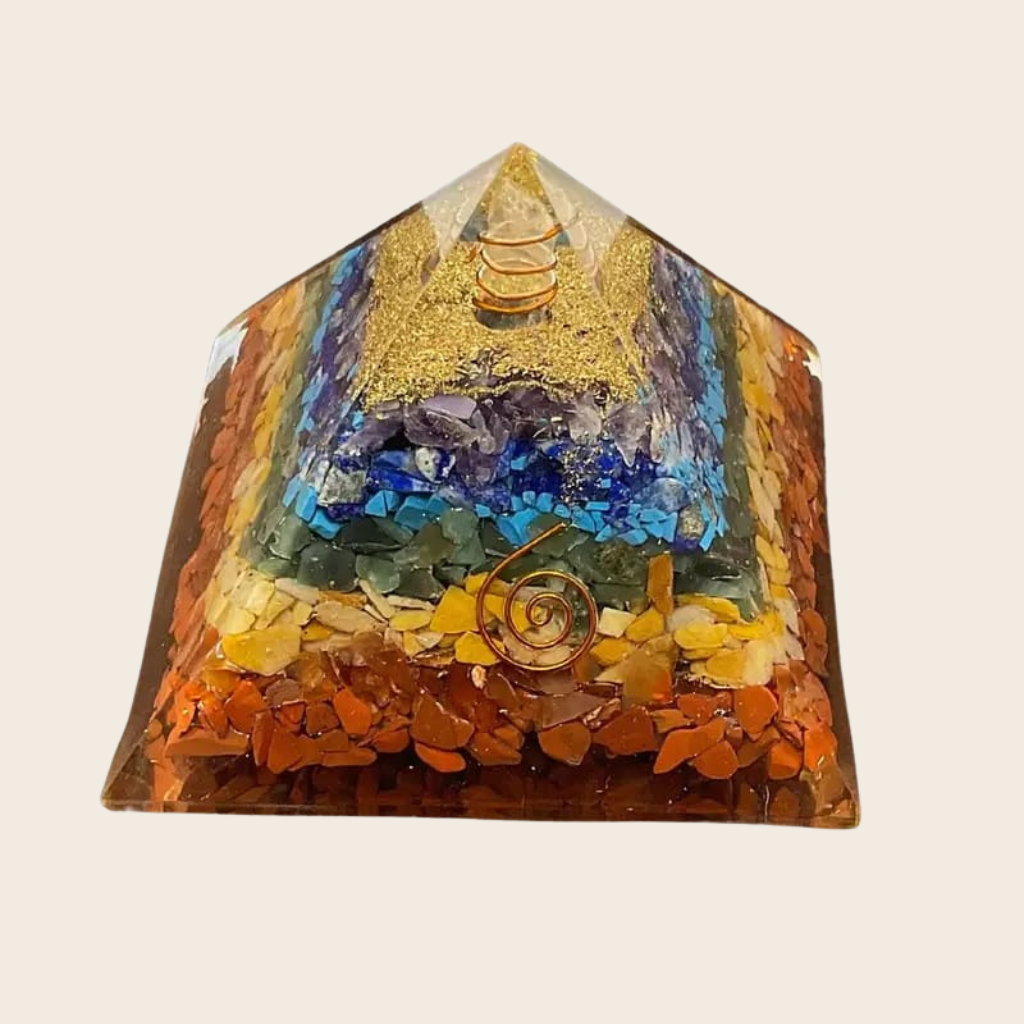 Seven Chakra Orgone Pyramid in 3 inch size